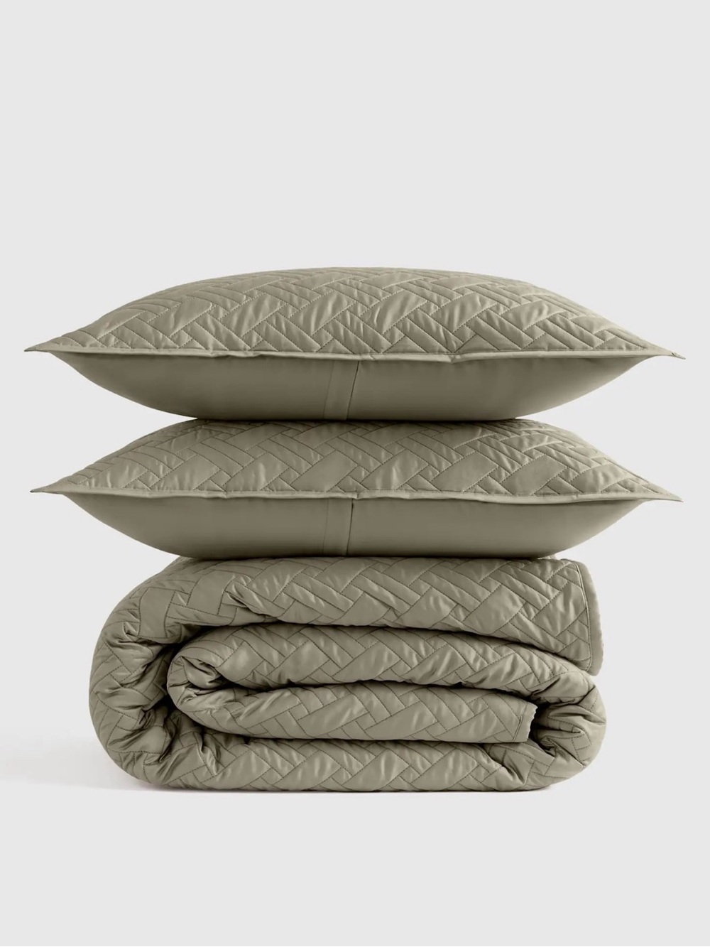 Quince NWOT Organic Cotton Basketweave Quilt Set  in Dried Sage King